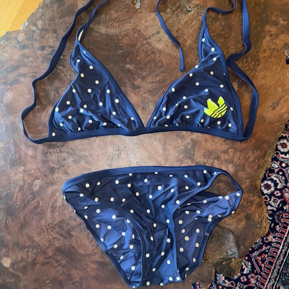 Adidas bikini navy polka dot Large top and medium bottom